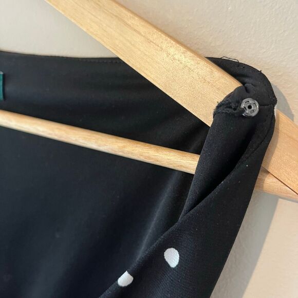 Lauren Ralph Lauren Black and White Polka dot faux wrap v neck dress size 14 - Picture 7 of 8